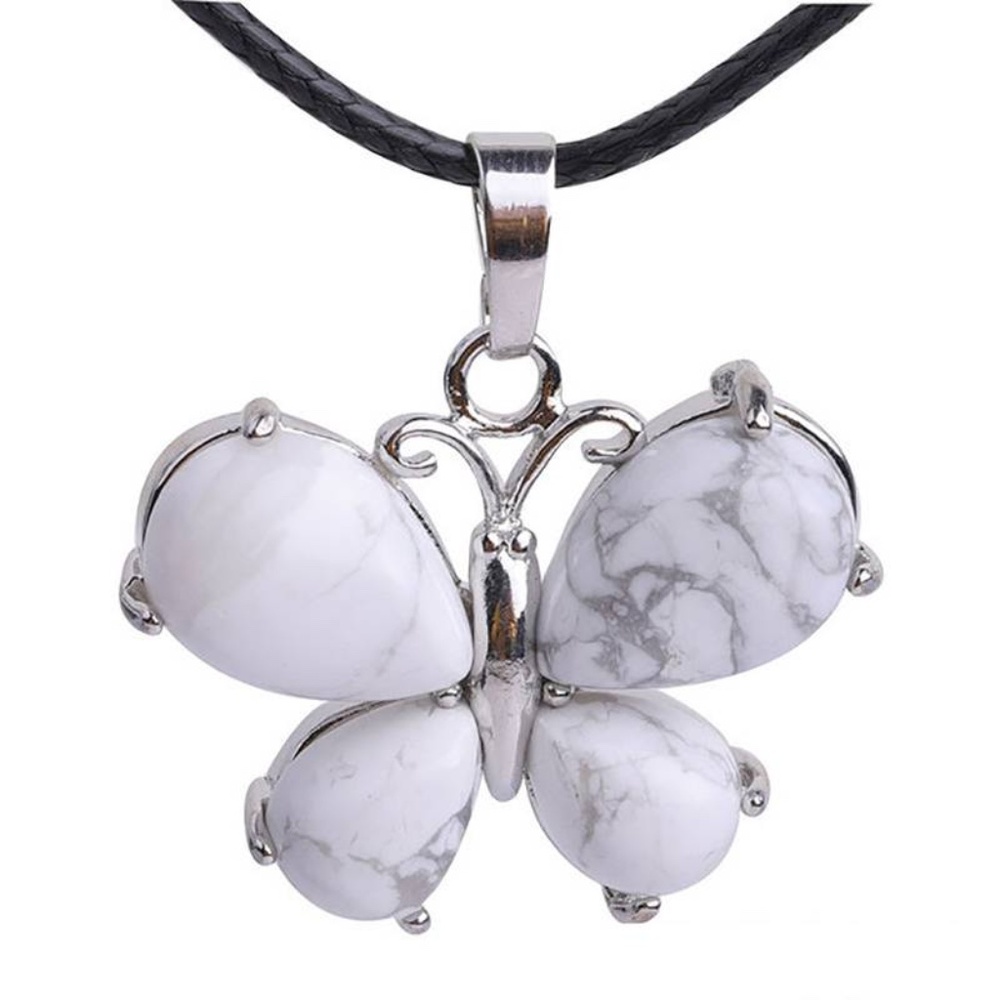 83 ❤️ White Turquoise Butterfly Gemstone Crystal Necklace